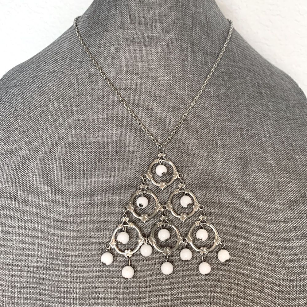 Unique Silver Tone Triangle Statement Necklace